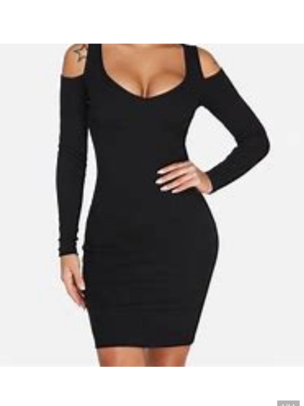 SHEIN Black Cold-Shoulder Long Sleeve Bodycon Dress
